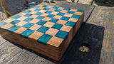 Walnut and teal resin chess board Barratt Boards - Cornish chopping boards designed for chefs