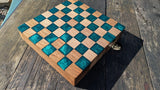 Walnut and teal resin chess board Barratt Boards - Cornish chopping boards designed for chefs