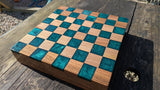 Walnut and teal resin chess board Barratt Boards - Cornish chopping boards designed for chefs