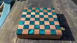 Walnut and teal resin chess board Barratt Boards - Cornish chopping boards designed for chefs