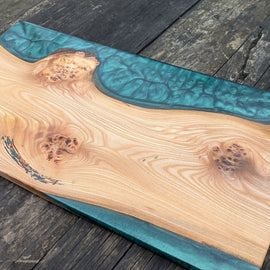 British Elm and dark green resin board Barratt Boards - Cornish chopping boards designed for chefs