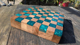 Walnut and teal resin chess board Barratt Boards - Cornish chopping boards designed for chefs