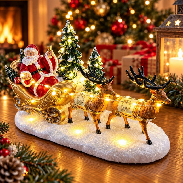 Santa Sleigh and Reindeer Light Up Christmas Table Decoration