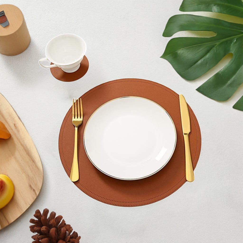 SophistiMat Brown Leather Placemat and Coaster Set KitchBoom
