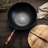Konco Iron wok Cast iron pan Non-coated Pot General use for Gas and Induction Cooker 32cm Chinese Wok Cookware Pan Kitchen Tools Kitchen Essentials