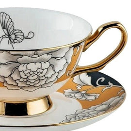 Regal Bloom Bone China Teacup and Saucer KitchBoom
