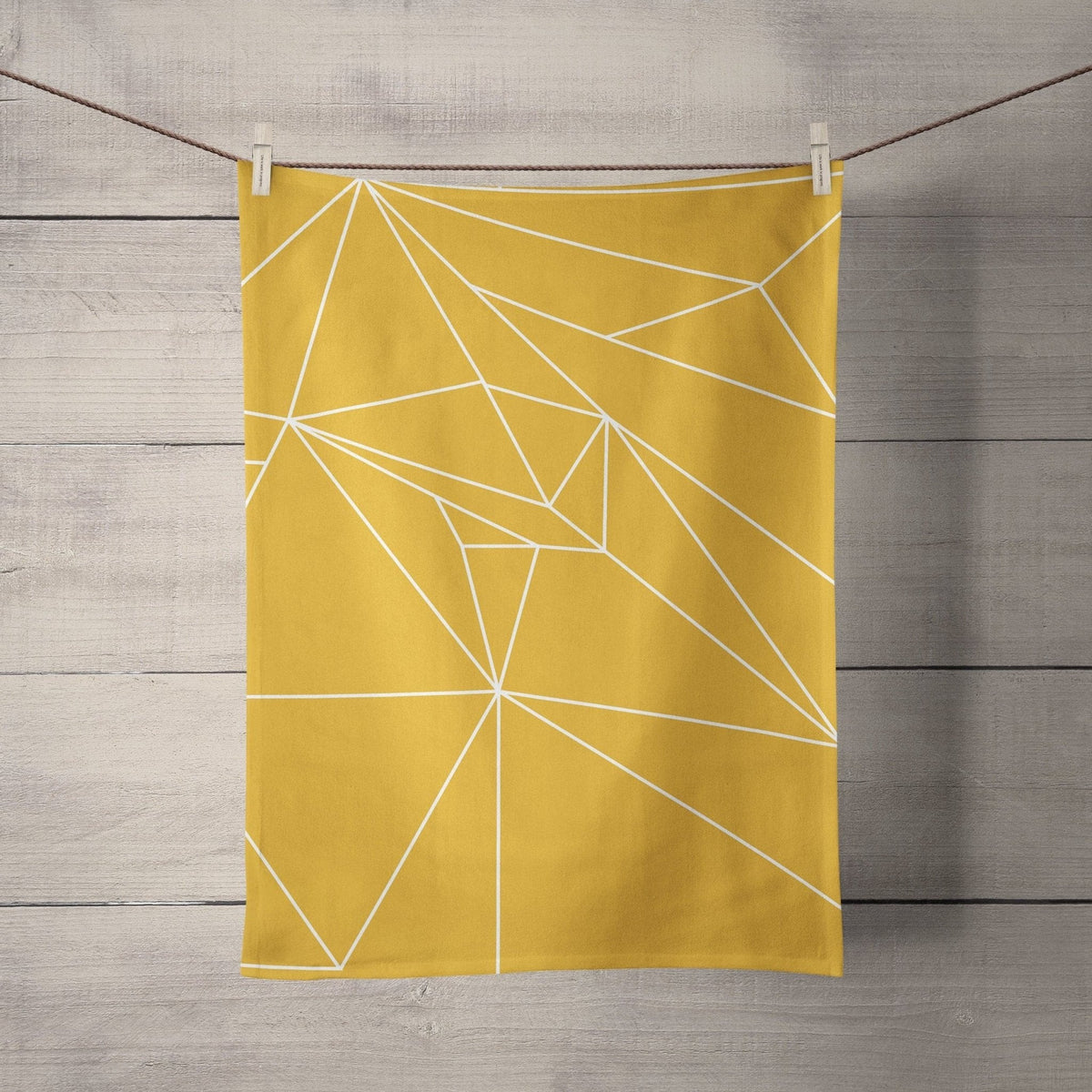 Yellow Tea Towel with a White Geometric Line Design, Dish Towel, Kitchen Towel