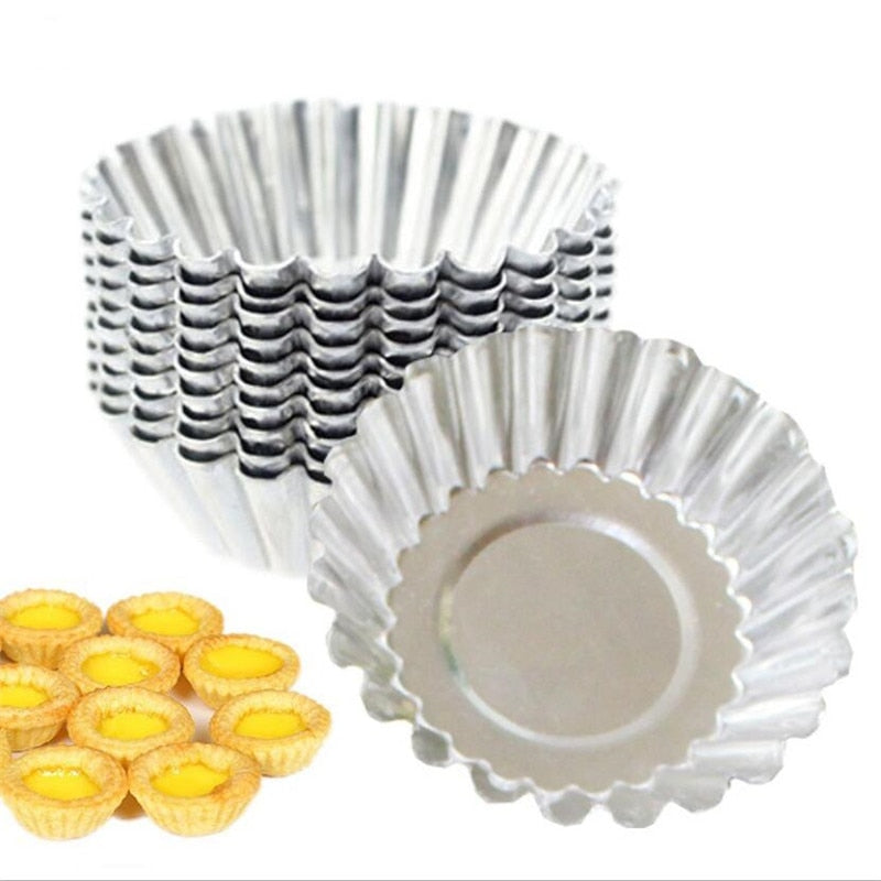 10 Pcs - Reusable Silver Stainless Steel Cupcake Tart Mold Kitchen Essentials