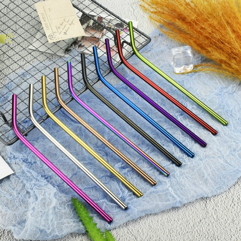10Pcs Reusable Metal Drinking Straws in Stainless Steel Kitchen Essentials
