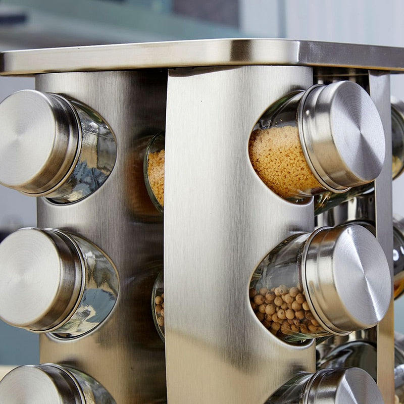 12Pc Kitchen Spice Jars Storage (Rotatable) in Stainless Steel eprolo
