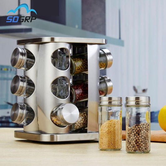 12Pc Kitchen Spice Jars Storage (Rotatable) in Stainless Steel eprolo