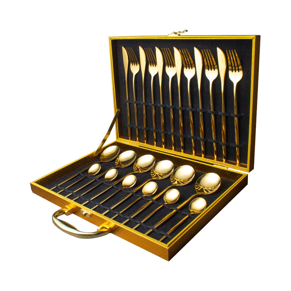 24pcs Gold or Stainless Steel, Boxed Dinnerware Set eprolo