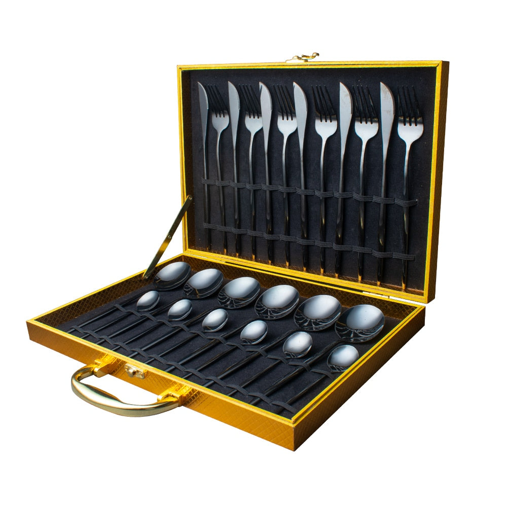 24pcs Gold or Stainless Steel, Boxed Dinnerware Set eprolo