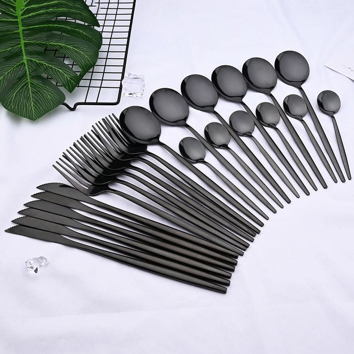 24pcs Nordic Dinnerware Set in Stainless Steel Kitchen Essentials