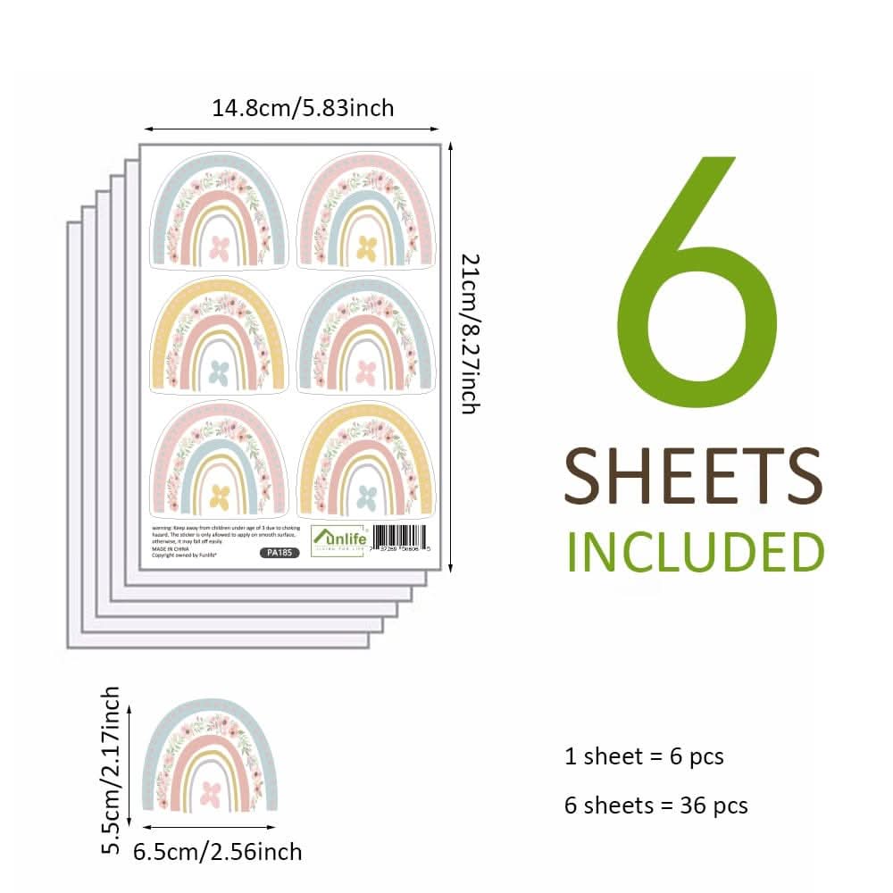 36 Pcs Rainbow Vinyl Decorative Wall Stickers Kitchen Essentials