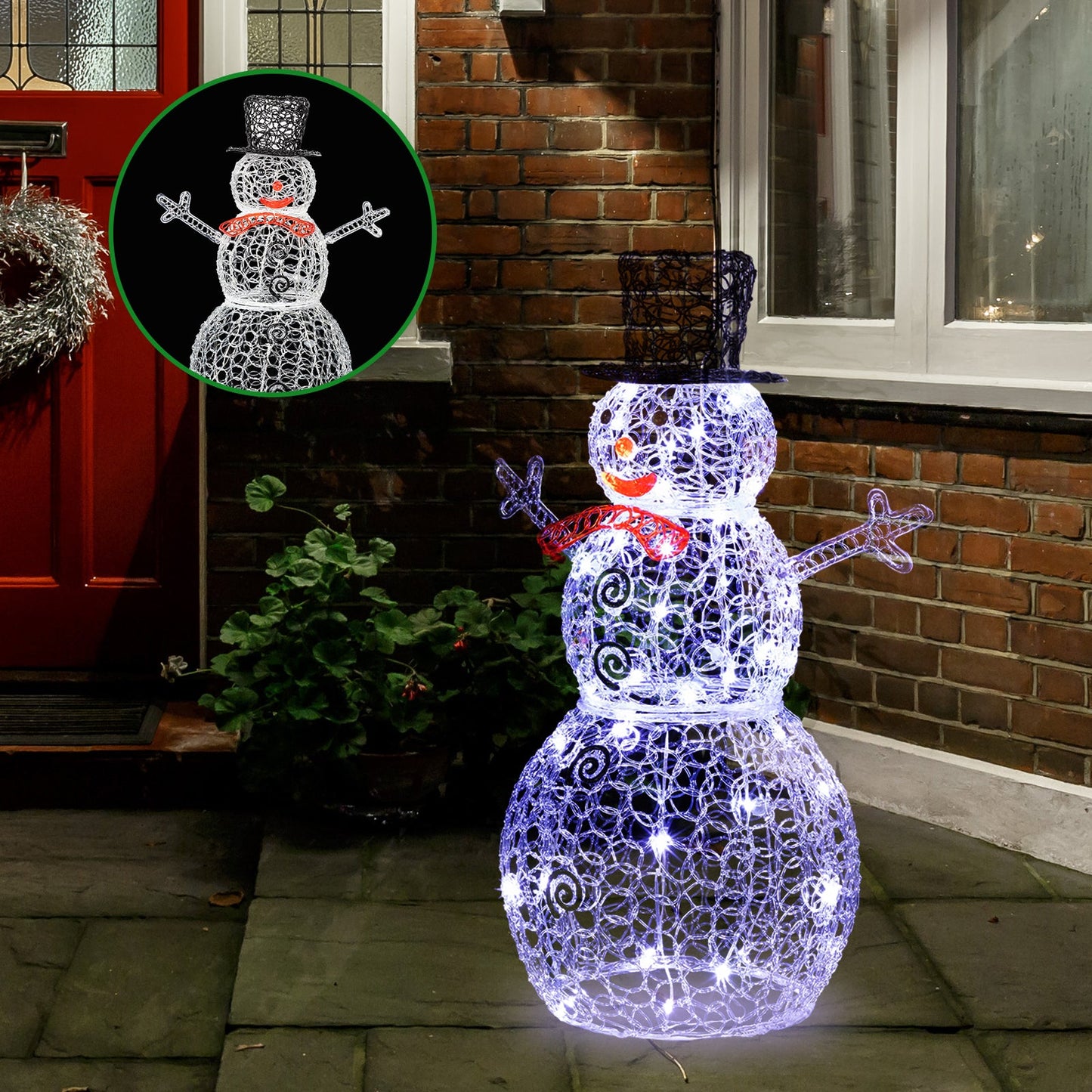 3ft Clear Acrylic with 100 String Lights Garden Snowman Decoration hello-826