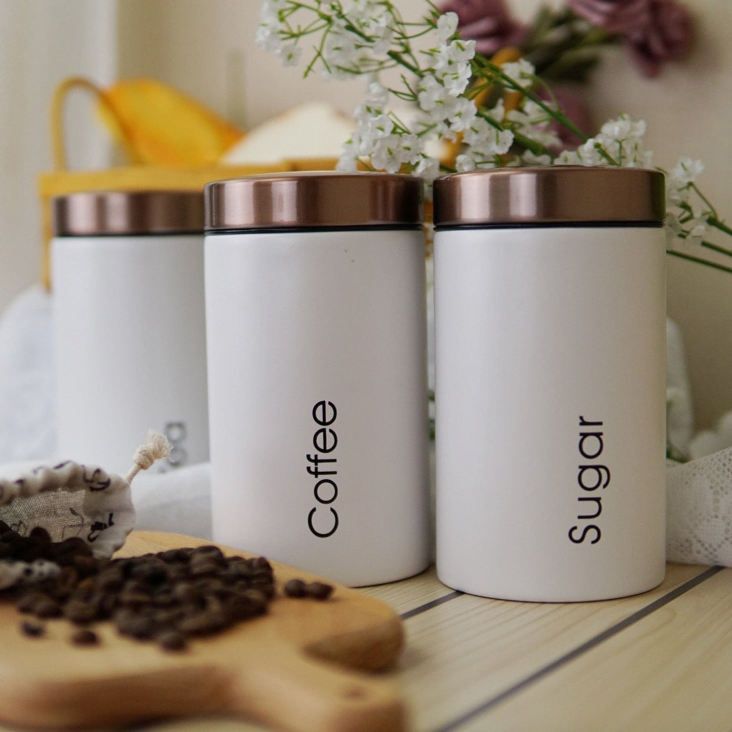 3pcs Canister Set Tea, Coffee, Sugar Storage Set Kitchen Essentials
