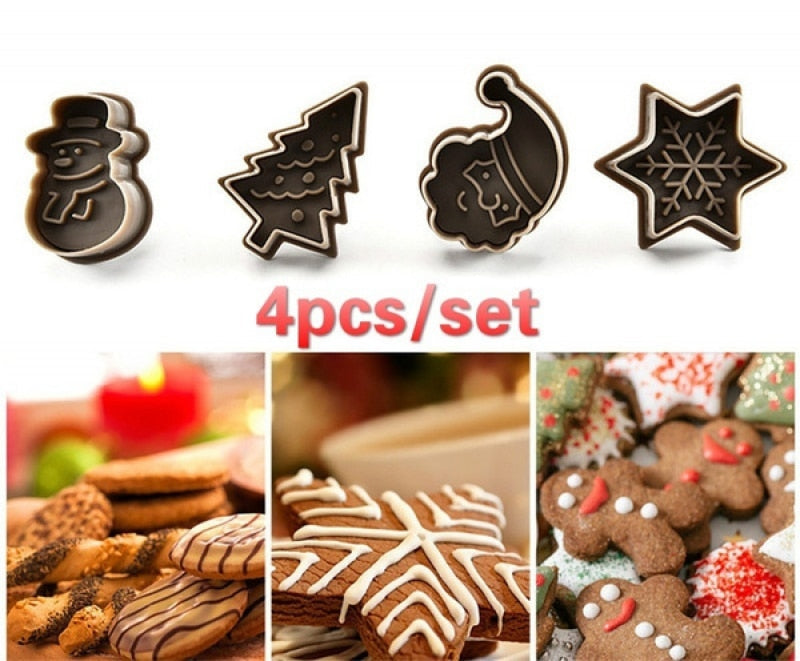 4Pcs/set Plastic Cookie Baking Moulds Kitchen Essentials