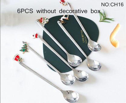 6 Piece Christmas Gift Set of Xmas Spoons in Stainless Steel Kitchen Essentials