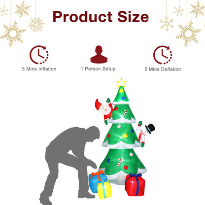 8ft with Snowman Santa Claus 3 Gift Boxes 9 String Lights Inflatable Garden Christmas Tree Decoration hello-826