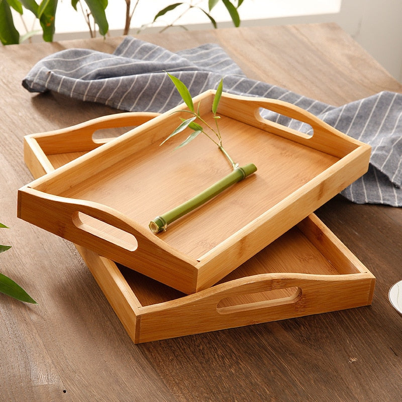 Bamboo Wooden Rectangular Tea Tray Kitchen Essentials