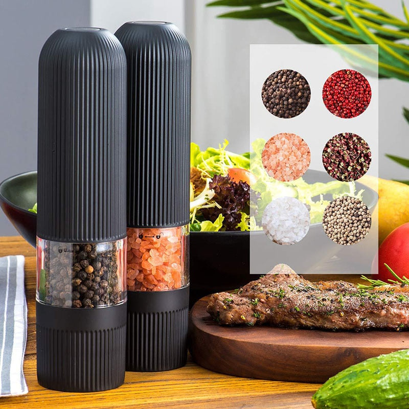 Black Electric Salt & Pepper Mill Set - Automatic Grinder Kitchen Essentials