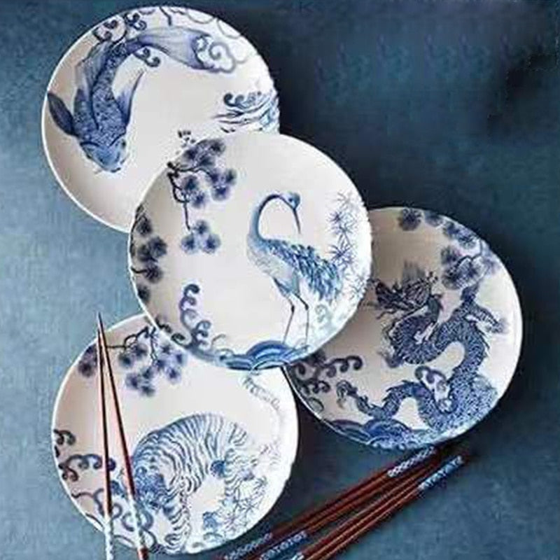 Chinese Ceramic Dinner Plates Blue And White Kitchen Essentials