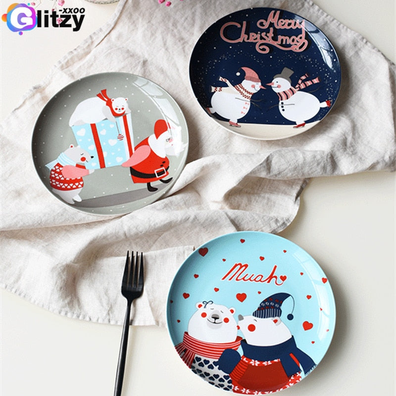 Christmas Ceramic Plate Plates Kitchen Essentials