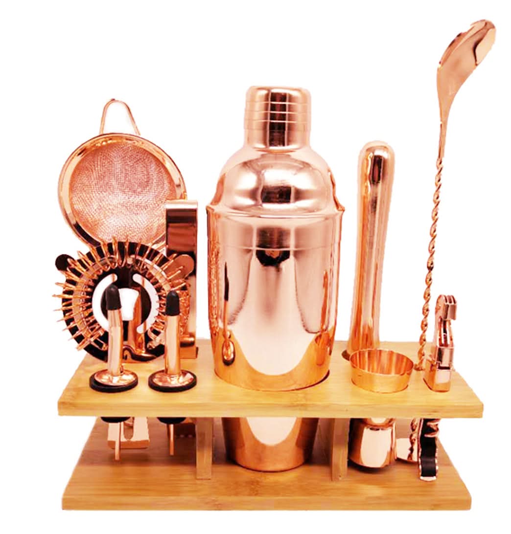 Cocktail Shaker Set Stainless Steel Cocktail Set Wooden Frame 11-piece eprolo