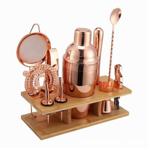 Cocktail Shaker Set Stainless Steel Cocktail Set Wooden Frame 11-piece