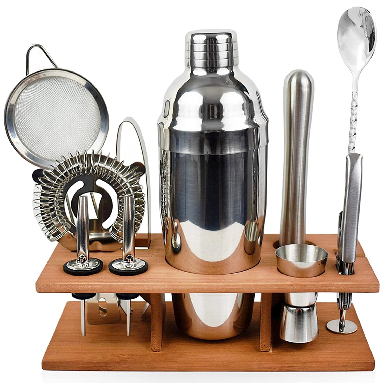 Cocktail Shaker Set Stainless Steel Cocktail Set Wooden Frame 11-piece eprolo