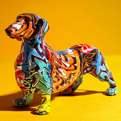 Creatively Painted, Colourful Dachshund Dog Resin Statue Kitchen Essentials
