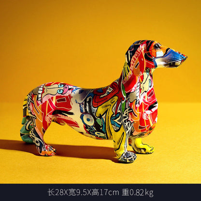 Creatively Painted, Colourful Dachshund Dog Resin Statue Kitchen Essentials