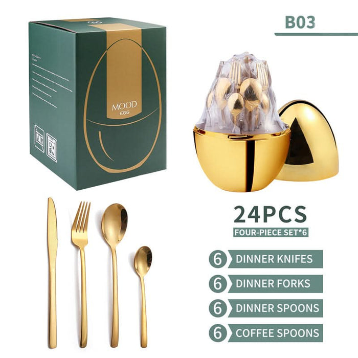 Cutlery Set Knife And Fork 24-Piece Egg-Shaped Western Food Set eprolo