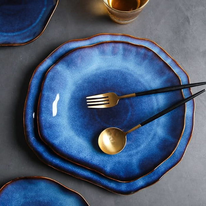 Deep Blue Ceramic Plates Kitchen Essentials