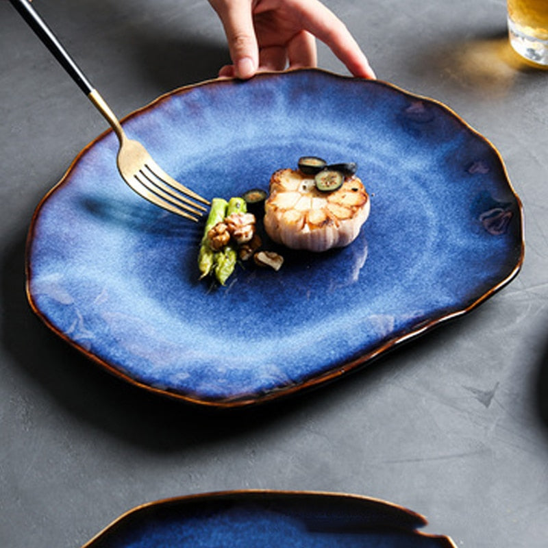 Deep Blue Ceramic Plates Kitchen Essentials