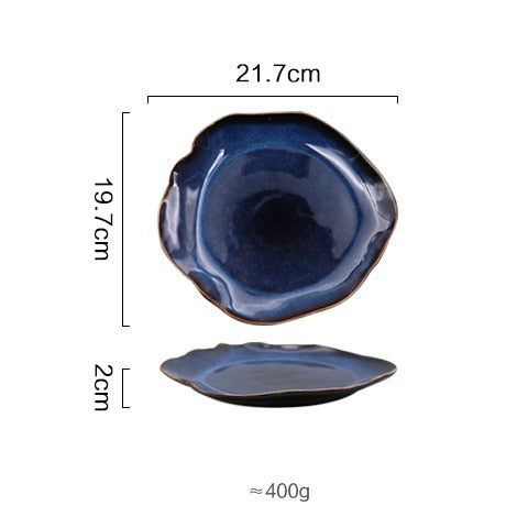 Deep Blue Ceramic Plates Kitchen Essentials