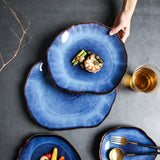 Deep Blue Ceramic Plates Kitchen Essentials