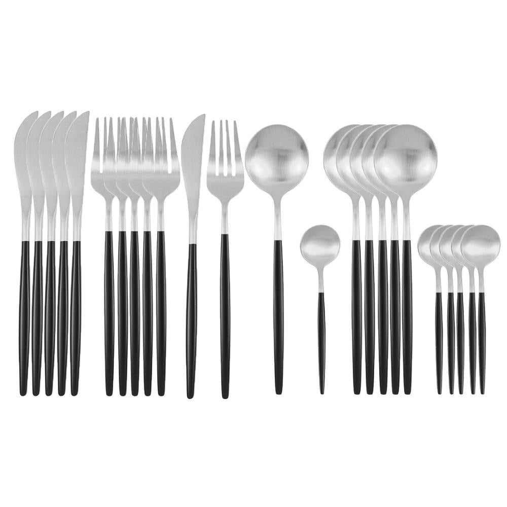 24Pcs 18/10 Stainless Steel Dinnerware Set Kitchen Essentials
