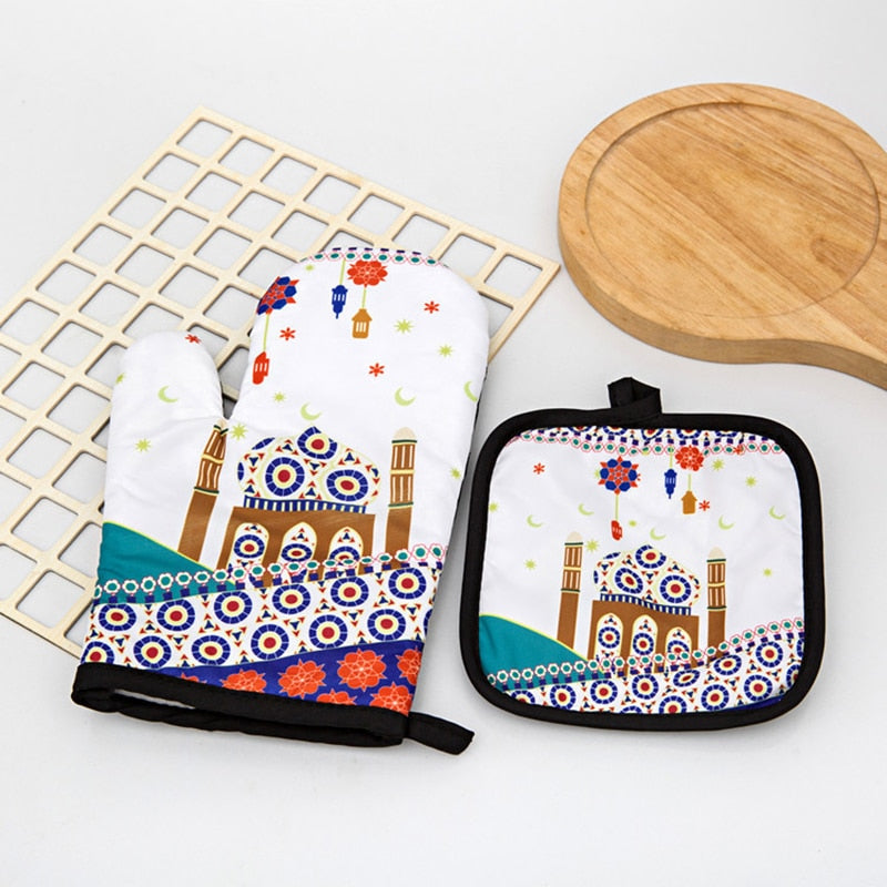 Eid Mubarak Anti-Scalding Oven Gloves & Kitchen Apron Kitchen Essentials