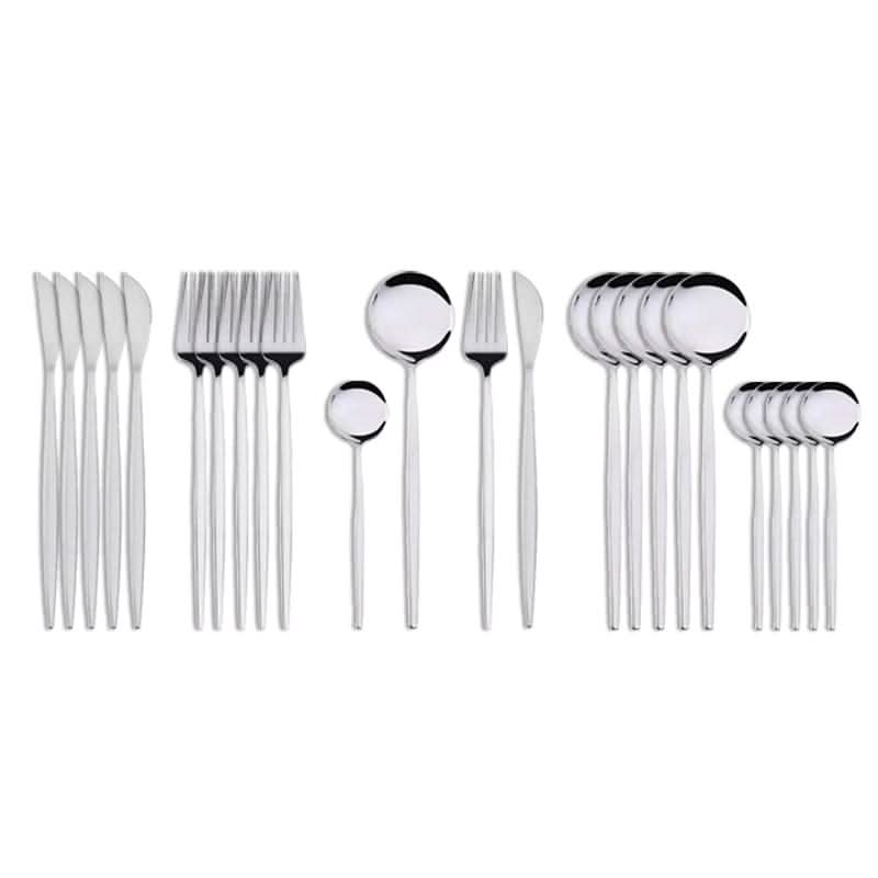 24Pcs 18/10 Stainless Steel Dinnerware Set Kitchen Essentials
