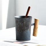 Japanese Style Vintage Ceramic Cup with Wooden Handle Kitchen Essentials