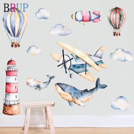 Hand Painted Style Hot Air Balloon Wall Sticker Kitchen Essentials