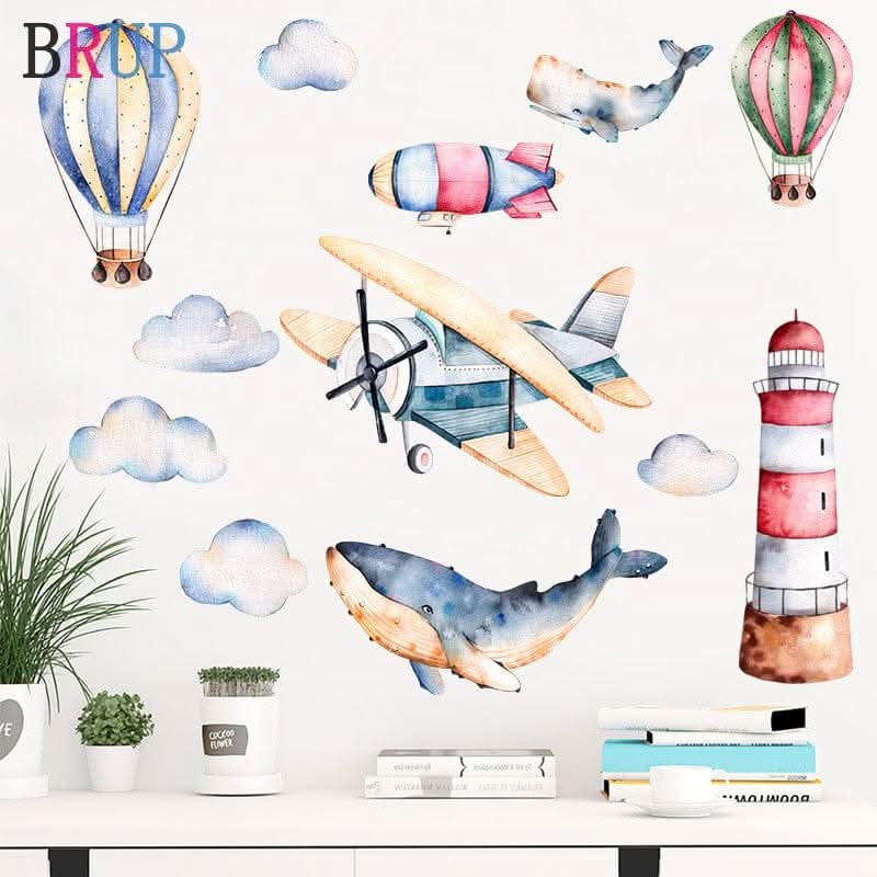 Hand Painted Style Hot Air Balloon Wall Sticker Kitchen Essentials