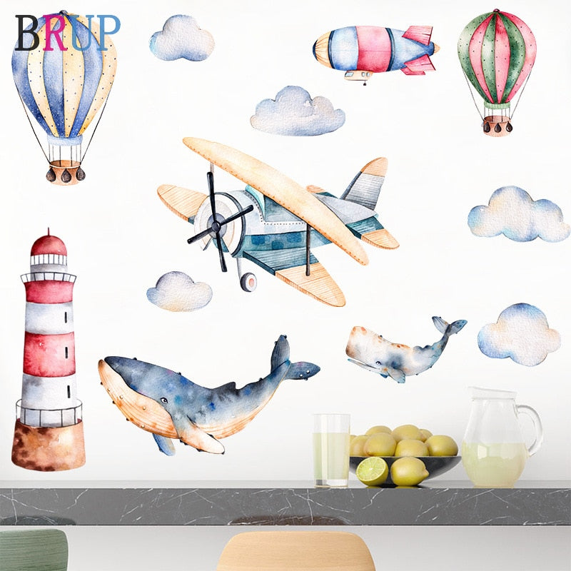 Hand Painted Style Hot Air Balloon Wall Sticker Kitchen Essentials