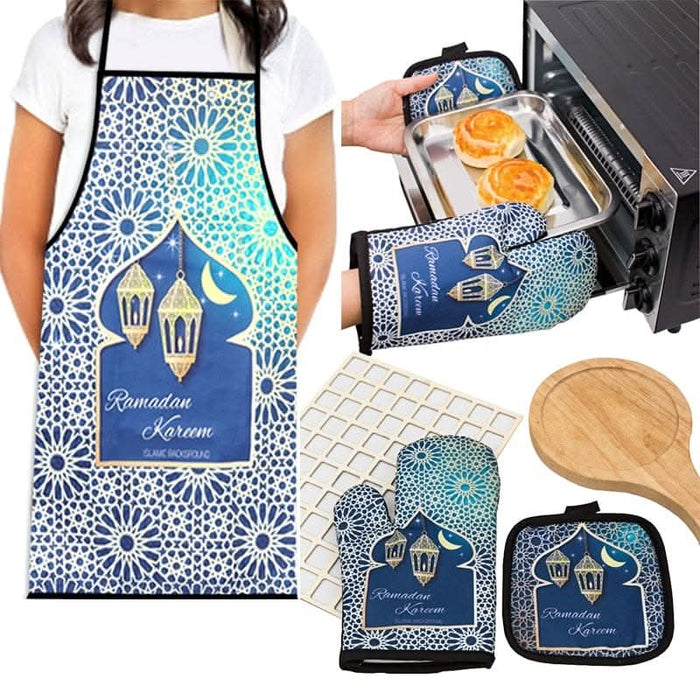 Eid Mubarak Anti-Scalding Oven Gloves & Kitchen Apron Kitchen Essentials