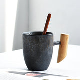 Japanese Style Vintage Ceramic Cup with Wooden Handle Kitchen Essentials