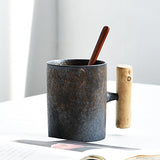 Japanese Style Vintage Ceramic Cup with Wooden Handle Kitchen Essentials