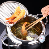 Japanese Deep Frying Pot with a Thermometer and a Lid in Stainless Steel eprolo