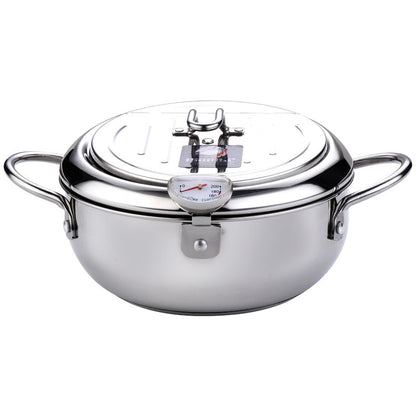 Japanese Deep Frying Pot with a Thermometer and a Lid in Stainless Steel eprolo